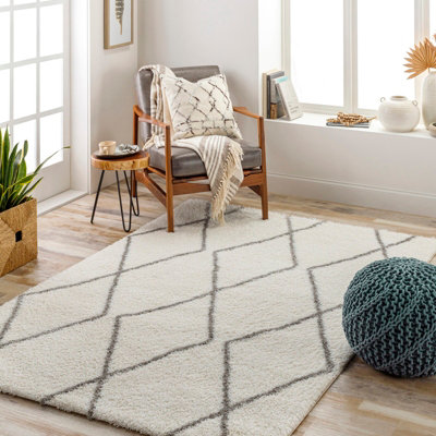 Livabliss Cloudy Shaggy-Modern Ivory Grey Soft Plush Pile Living Bedroom Rug 160 X 213 Cm Easy CareNon Shedding from B&Q