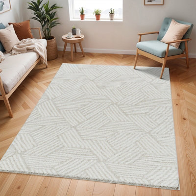 Livabliss Cloudy Shaggy-Geometric Beige Grey Soft Plush Pile Living Bedroom Rug 160 X 213 Cm Easy CareNon Shedding from B&Q