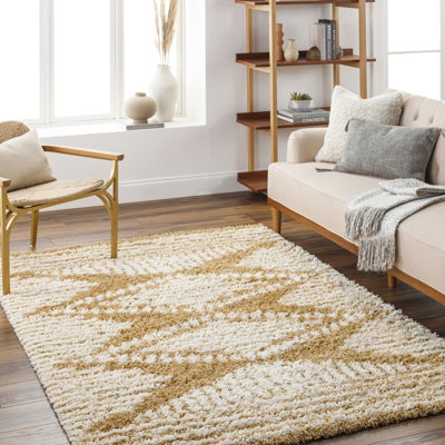 Livabliss Urban Shaggy-Modern Camel Ivory Soft Plush Pile Living Bedroom Rug 160 X 220 Cm Easy CareNon Shedding from B&Q