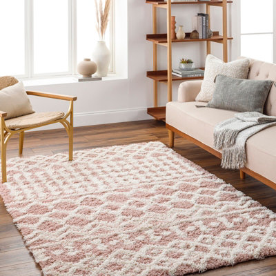 Livabliss Urban Shaggy-Geometric Pink White Soft Plush Pile Living Bedroom Rug 160 X 220 Cm Easy CareNon Shedding from B&Q