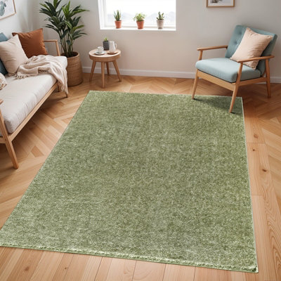 Livabliss Cloudy Shaggy-Solid Color Green Plush Soft Pile Living Bedroom Rug 200 X 275 Cm Easy CareNon Shedding from B&Q