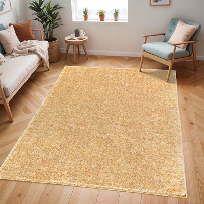 Livabliss Cloudy Shaggy-Solid Color Yellow Plush Soft Pile Living Bedroom Rug 160 X 213 Cm Easy CareNon Shedding from B&Q