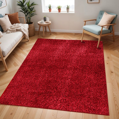 Livabliss Cloudy Shaggy-Solid Color Red Plush Soft Pile Living Bedroom Rug 160 X 213 Cm Easy CareNon Shedding from B&Q