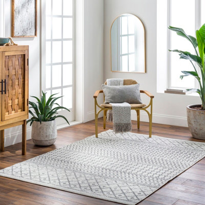 Livabliss Elaziz-Geometric Cream Charcoal Grey Global Living Dining Bedroom Rug 160 X 230 Cm Easy CareNon Shedding from B&Q