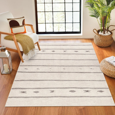 Livabliss Becki Owens Rivi-Global Ivory Black Living Dining Bedroom Rug 200 X 275 Cm Easy CareNon Shedding from B&Q