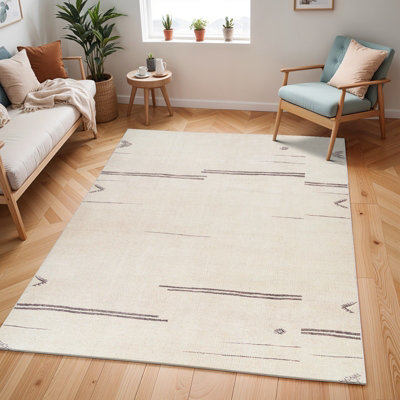 Livabliss Becki Owens Rivi-Global Ivory Grey Living Dining Bedroom Rug 120 X 170 Cm Easy CareNon Shedding from B&Q