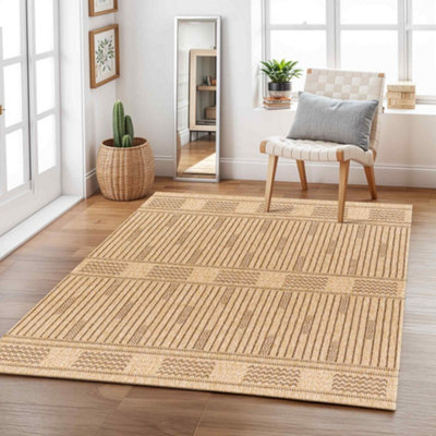 Livabliss Mirage-Cottage Tan Brown Fringe In- & Outdoor Jute-Look Rug 200 X 275 Cm Easy CareNon Shedding from B&Q