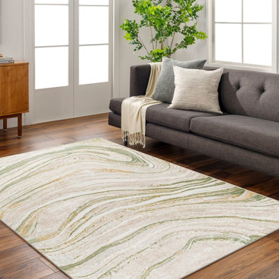 Livabliss San Francisco-Modern Green Grey Yellow Graphic Living Dining Bedroom Rug 200 X 275 Cm Easy CareNon Shedding from B&Q