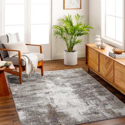 B&Q -  San Francisco-Abstract Brown Grey Orange Modern Marble Living Dining Bedroom Rug 200 X 275 Cm Easy CareNon Shedding