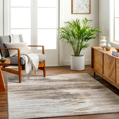 B&Q -  San Francisco-Abstract Brown Taupe Yellow Modern Marble Living Dining Bedroom Rug 200 X 275 Cm Easy CareNon Shedding