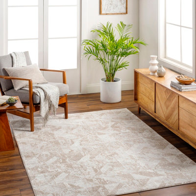 Livabliss San Francisco-Abstract Ivory Tan Modern Marble Living Dining Bedroom Rug 160 X 213 Cm Easy CareNon Shedding from B&Q