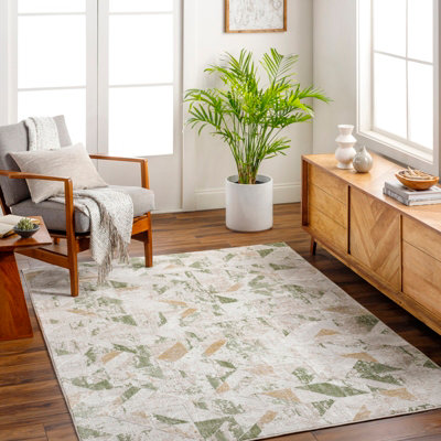 Livabliss San Francisco-Abstract Green Tan Taupe Modern Marble Living Dining Bedroom Rug 160 X 213 Cm Easy CareNon Shedding from B&Q