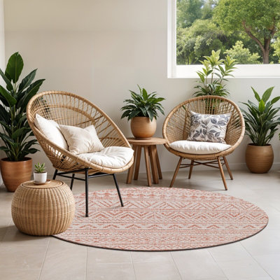 Livabliss Round Eagean-Global Pink Ivory Brown In- & Outdoor Rug 160 X 160 Cm Easy CareNon Shedding from B&Q
