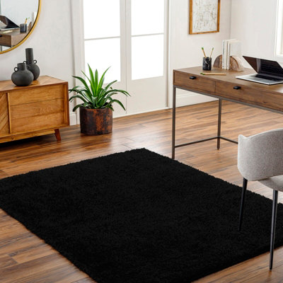 Livabliss Moda Shaggy-Solid Color Black Plush Soft Pile Living Bedroom Rug 200 X 275 Cm Easy CareNon Shedding from B&Q