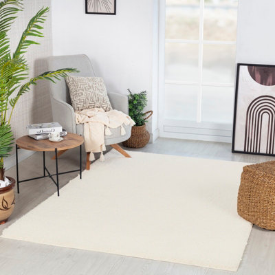Livabliss Moda Shaggy-Solid Color Cream Plush Soft Pile Living Bedroom Rug 160 X 213 Cm Easy CareNon Shedding from B&Q