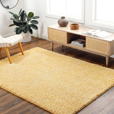 Livabliss Moda Shaggy-Solid Color Yellow Plush Soft Pile Living Bedroom Rug 160 X 213 Cm Easy CareNon Shedding from B&Q