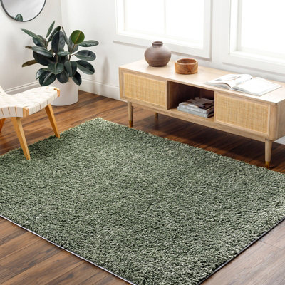 Livabliss Moda Shaggy-Solid Color Green Plush Soft Pile Living Bedroom Rug 160 X 213 Cm Easy CareNon Shedding from B&Q