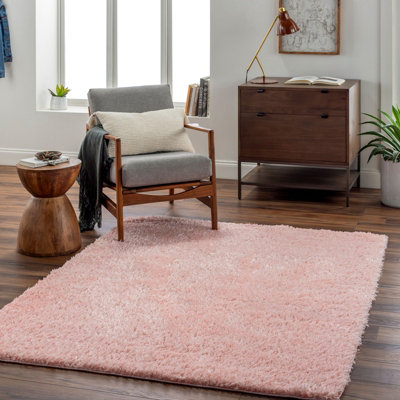 Livabliss Moda Shaggy-Solid Color Pink Plush Soft Pile Living Bedroom Rug 160 X 213 Cm Easy CareNon Shedding from B&Q