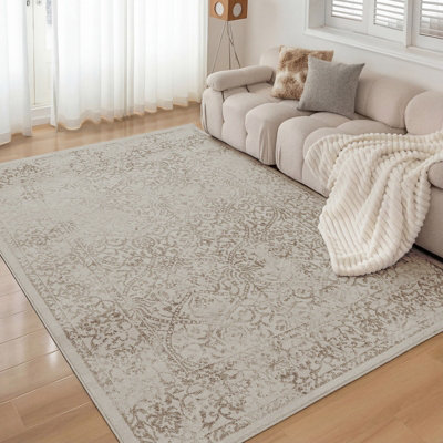 Livabliss Floransa-Vintage Tan Ivory Grey Traditional Boho Living Dining Bedroom Rug 120 X 170 Cm Easy CareNon Shedding from B&Q