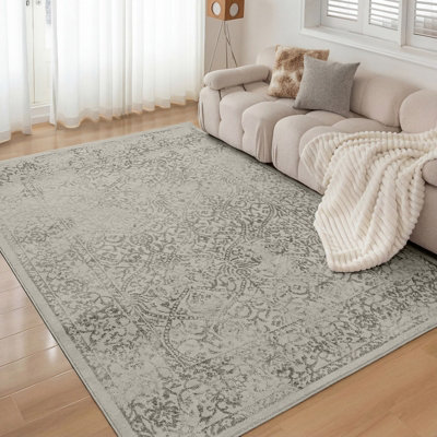 Livabliss Floransa-Vintage Charcoal Ivory Grey Traditional Boho Living Dining Bedroom Rug 120 X 170 Cm Easy CareNon Shedding from B&Q
