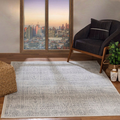 Livabliss Floransa-Vintage Grey Ivory Traditional Boho Living Dining Bedroom Rug 120 X 170 Cm Easy CareNon Shedding from B&Q