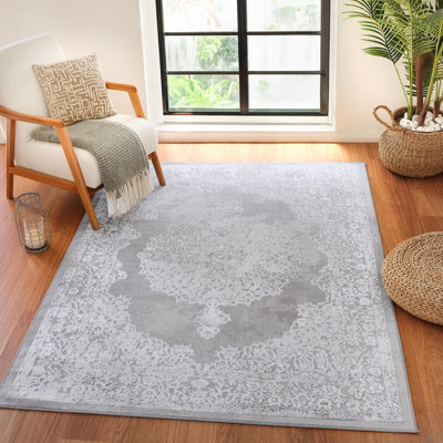 Livabliss Lustro-Vintage Grey Off-White Beige Traditional Boho Living Dining Bedroom Rug 120 X 170 Cm Easy CareNon Shedding from B&Q