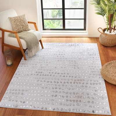 Livabliss Lustro-Modern Grey Off-White Beige Polka Dot Living Dining Bedroom Rug 200 X 275 Cm Easy CareNon Shedding from B&Q