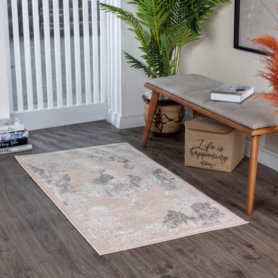 Livabliss Lustro-Vintage Beige Grey Off-White Traditional Boho Living Dining Bedroom Rug 80 X 150 Cm Easy CareNon Shedding from B&Q
