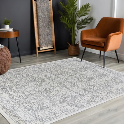Livabliss Roma-Vintage Off-White Grey Charcoal Traditional Boho Living Dining Bedroom Rug 140 X 200 Cm Easy CareNon Shedding from B&Q