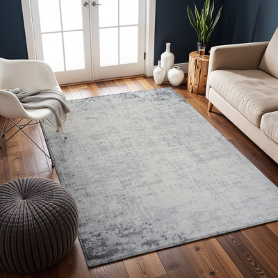 Livabliss Roma-Abstract Charcoal Grey Off-White Modern Marble Living Dining Bedroom Rug 120 X 170 Cm Easy CareNon Shedding from B&Q