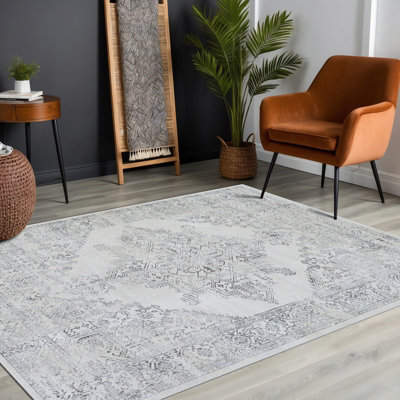Livabliss Roma-Vintage Off-White Grey Charcoal Traditional Boho Living Dining Bedroom Rug 120 X 170 Cm Easy CareNon Shedding from B&Q