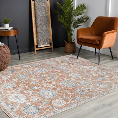 Livabliss Lillian-Washable Brown Blue Traditional Vintage Boho Living Dining Rug 120 X 170 Cm Easy CareNon Shedding from B&Q