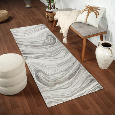Livabliss Roma-Modern Grey Brown Green Living Dining Bedroom Rug 80 X 220 Cm Easy CareNon Shedding from B&Q