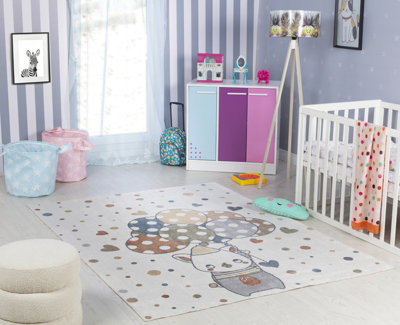 Livabliss Lillian-Kids Multicoloured Beige Grey Washable Rug For Children's Rooms 120 X 170 Cm Easy CareNon Shedding from B&Q