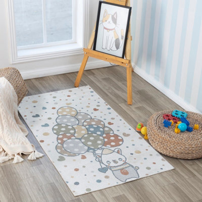 Livabliss Lillian-Kids Multicoloured Beige Grey Washable Rug For Children's Rooms 80 X 150 Cm Easy CareNon Shedding from B&Q