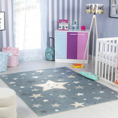 Livabliss Lillian-Kids Blue Grey Beige Yellow Washable Rug For Children's Rooms 120 X 170 Cm Easy CareNon Shedding from B&Q