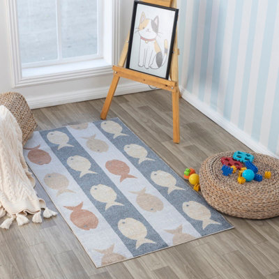 Livabliss Lillian-Kids Beige Orange Grey Yellow Washable Rug For Children's Rooms 80 X 150 Cm Easy CareNon Shedding from B&Q