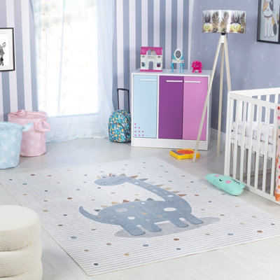 Livabliss Lillian-Kids Beige Blue Orange Grey Washable Rug For Children's Rooms 160 X 213 Cm Easy CareNon Shedding from B&Q