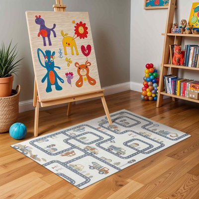 Livabliss Lillian-Kids Beige Grey Orange Blue Washable Rug For Children's Rooms 120 X 170 Cm Easy CareNon Shedding from B&Q
