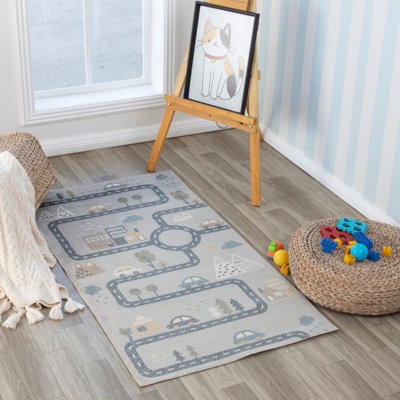 Livabliss Lillian-Kids Beige Grey Orange Blue Washable Rug For Children's Rooms 80 X 150 Cm Easy CareNon Shedding from B&Q