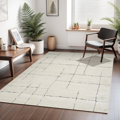 Livabliss Freud-Modern Ivory Brown High Pile Living Dining Bedroom Rug 200 X 275 Cm Easy CareNon Shedding from B&Q