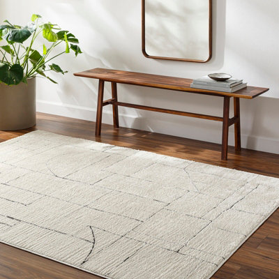 Livabliss Freud-Modern Ivory Black High Pile Living Dining Bedroom Rug 160 X 213 Cm Easy CareNon Shedding from B&Q