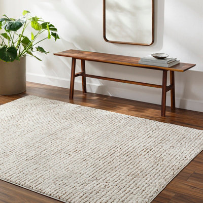 Livabliss Freud-Modern Ivory Brown High Pile Living Dining Bedroom Rug 160 X 213 Cm Easy CareNon Shedding from B&Q