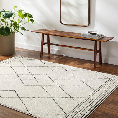 Livabliss Freud-Modern Ivory Black High Pile Living Dining Bedroom Rug 200 X 275 Cm Easy CareNon Shedding from B&Q