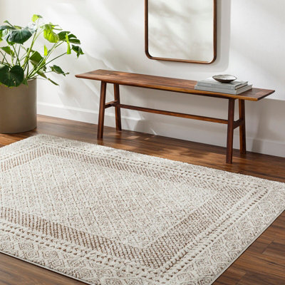 Livabliss Freud-Modern Ivory Brown High Pile Living Dining Bedroom Rug 160 X 213 Cm Easy CareNon Shedding from B&Q