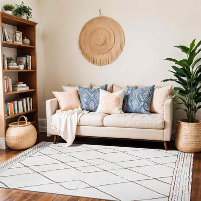 Livabliss Freud-Modern Ivory Brown High Pile Living Dining Bedroom Rug 200 X 275 Cm Easy CareNon Shedding from B&Q