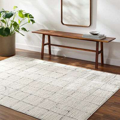 Livabliss Freud-Modern Ivory Black High Pile Living Dining Bedroom Rug 160 X 213 Cm Easy CareNon Shedding from B&Q