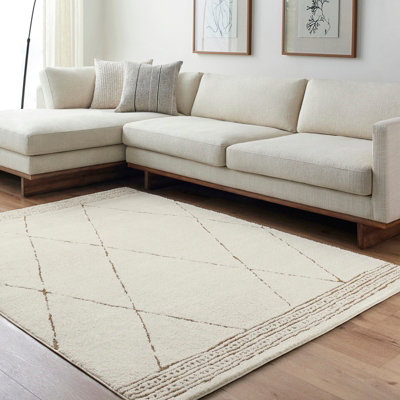 Livabliss Freud-Modern Ivory Brown High Pile Living Dining Bedroom Rug 200 X 275 Cm Easy CareNon Shedding from B&Q