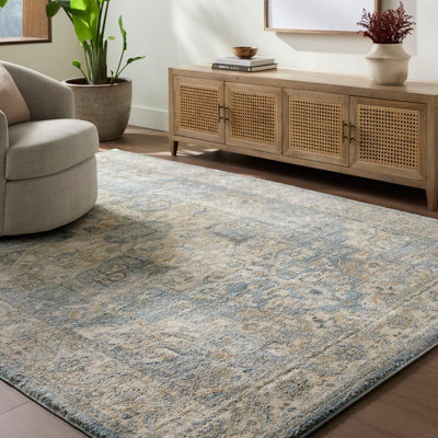 Livabliss Avellino-Vintage Beige Blue Grey Traditional Boho High Pile Living Dining Bedroom Rug 160 X 213 Cm Easy CareNon Shedding from B&Q