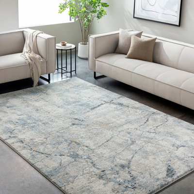 Livabliss Avellino-Abstract Grey Blue Beige Modern Marble High Pile Living Dining Bedroom Rug 160 X 213 Cm Easy CareNon Shedding from B&Q